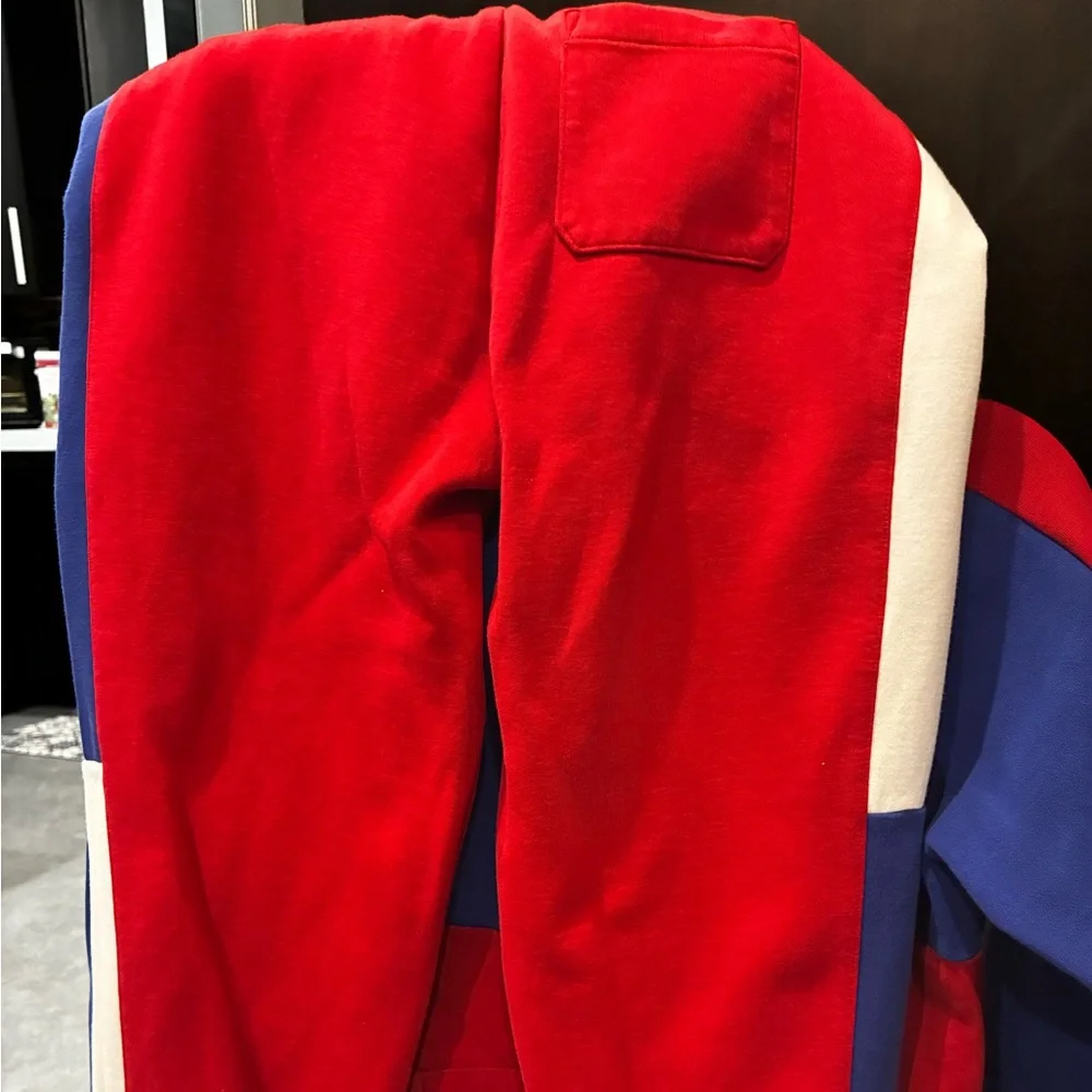 Polo by Ralph Lauren Men’s Red, Royal Blue & White Colorblock Crewneck Sweater